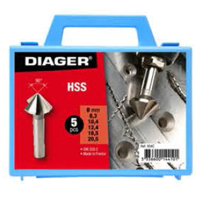 Diager 5Pcs HSS Metal 90° Countersink Drill Bit Set 504C