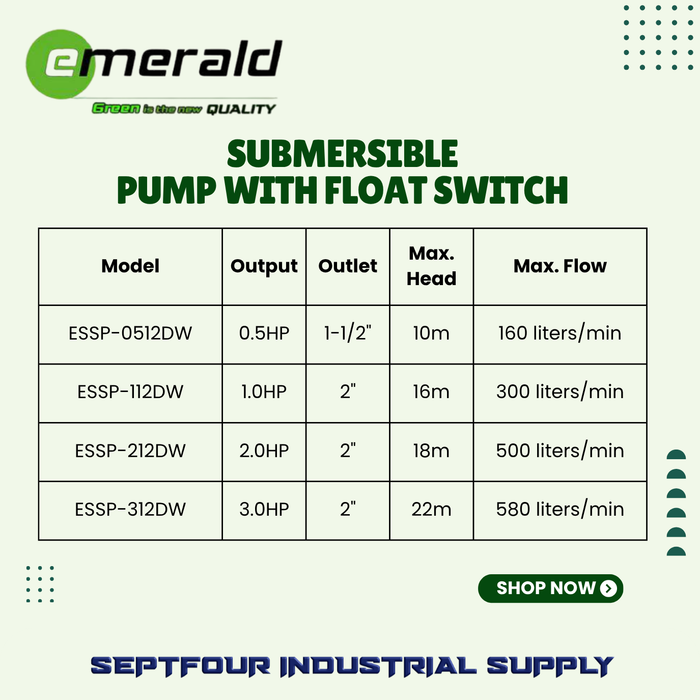 Emerald Sewage Submersible Pump with Float Switch
