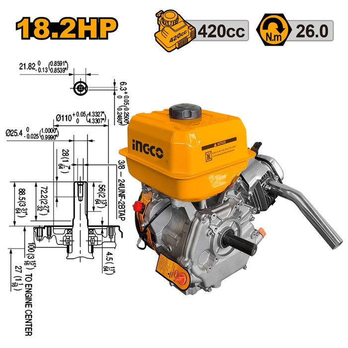 Ingco 18.2HP Marine Low Speed Gasoline Engine Generator GEMR1902P