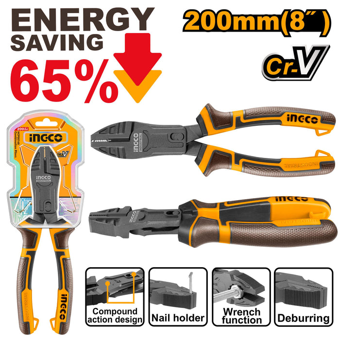 Ingco 8" (200mm) Compound Action Combination Pliers HCCP58200