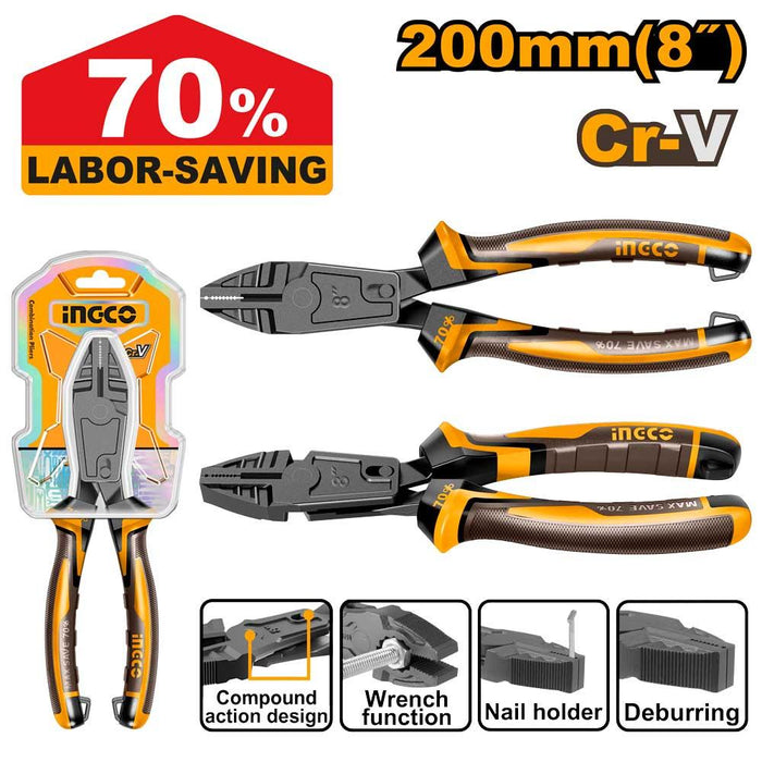 Ingco 8" Compound Action Combination Pliers HCCP58206