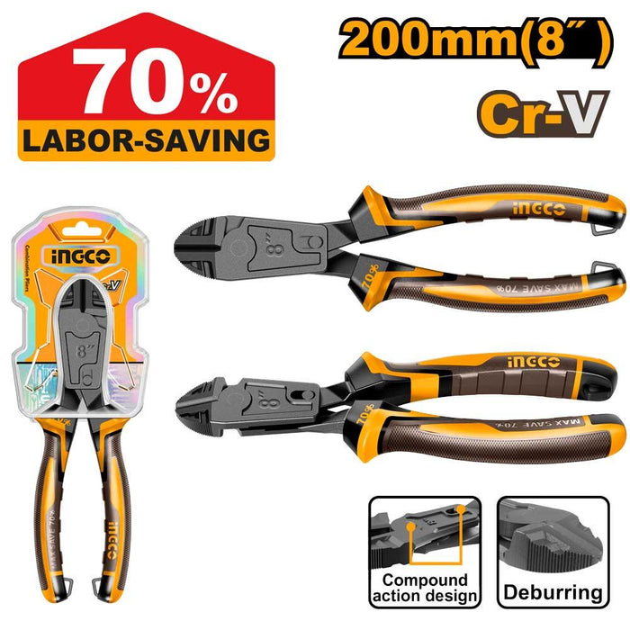Ingco 8" Compound Action Diagonal Cutting Pliers HCDCP58206