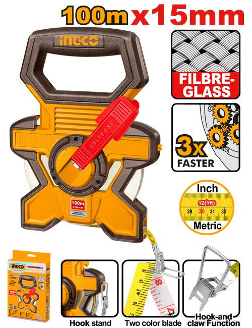 Ingco 100mx15mm Fiberglass Measuring Tape HFMT18100