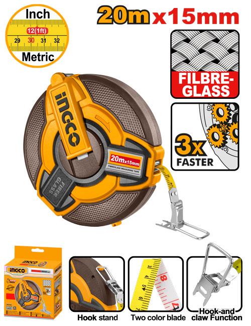 Ingco 20m x 15mm Fibreglass Measuring Tape HFMT1820
