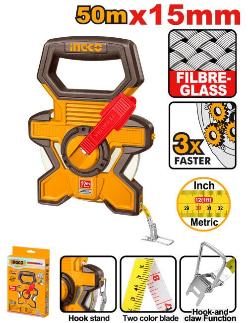 Ingco 50m x 15mm Fibreglass Measuring Tape HFMT1850