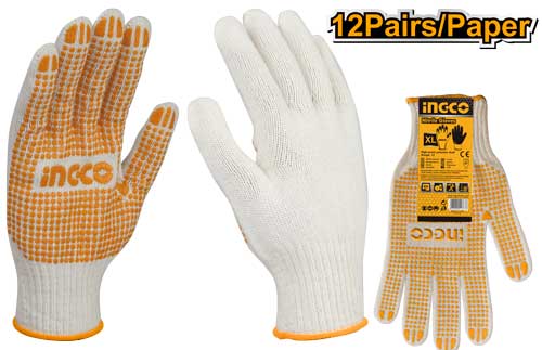 Ingco 10" Knitted & PVC Dots Gloves HGVK05