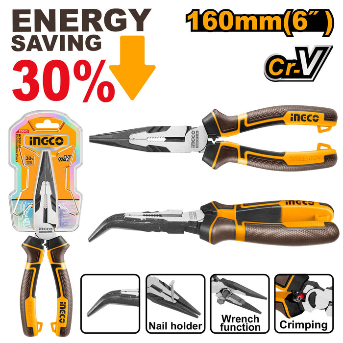 Ingco 6" High Leverage Bent Nose Pliers HHBNP28160