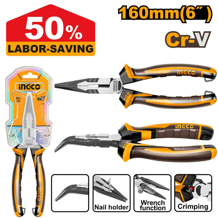 Ingco 6" High Leverage Bent Nose Pliers HHBNP28168