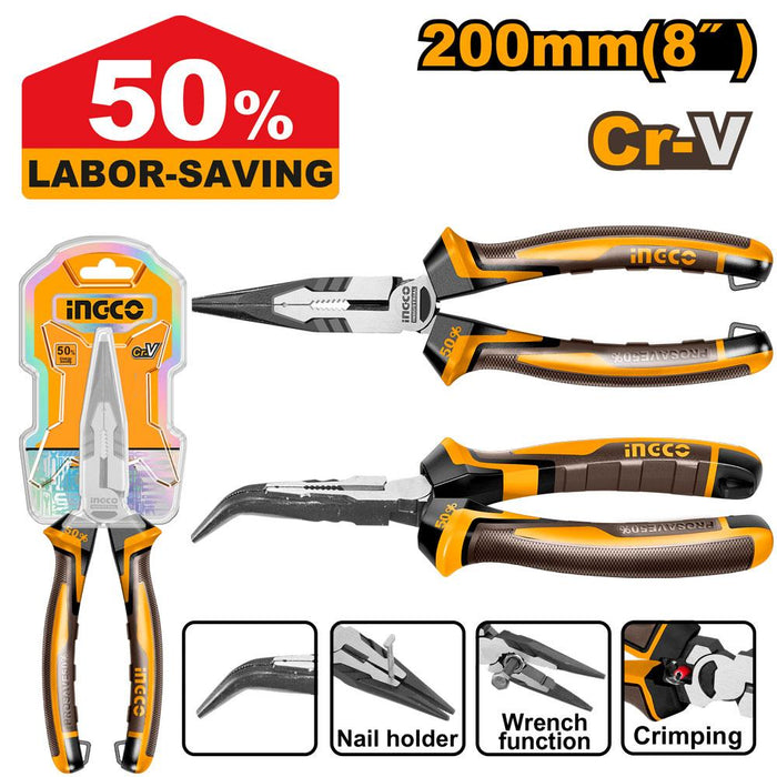 Ingco 8" High Leverage Bent Nose Pliers HHBNP28208