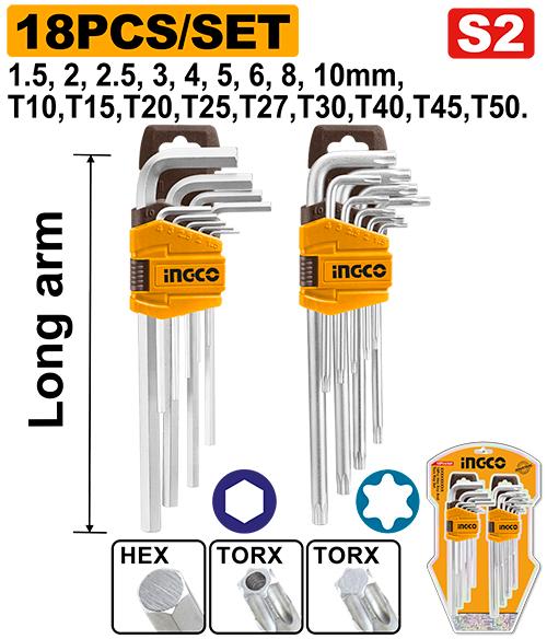 Ingco 18pcs. Hex Key and Torx Key Set HHKSET0182