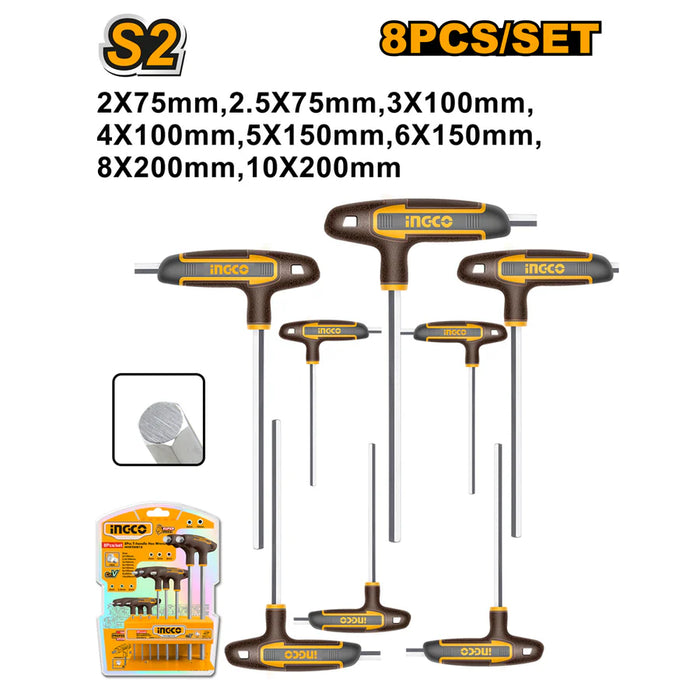 Ingco 8 Pcs T-Handle Hex Wrench Set HHKT80818