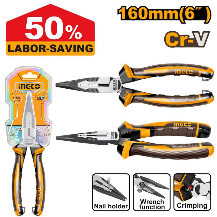 Ingco 6" High Leverage Long Nose Pliers HHLNP28168