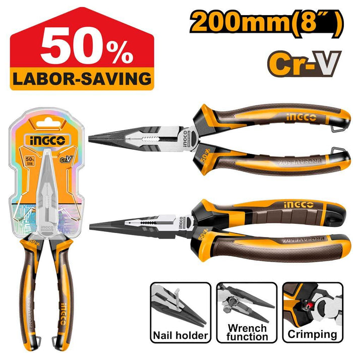 Ingco 8" High Leverage Long Nose Pliers HHLNP28208