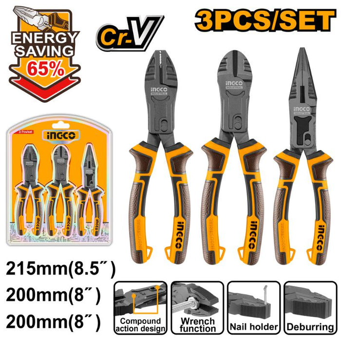 Ingco 3 pcs. Compound Action Plier Set HKCPS5831