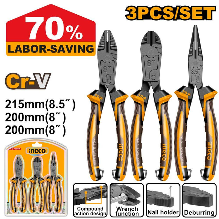 Ingco 3pcs Compound Action Pliers Set HKCPS5836