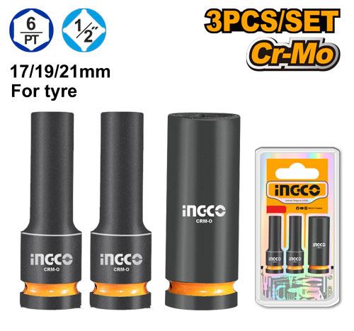 Ingco 3 Pcs 1/2"Dr. Deep Impact Socket Set HKISSD12042L