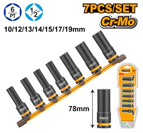 Ingco 7Pcs 1/2" DR. Deep Impact Socket Set HKISSD12072L