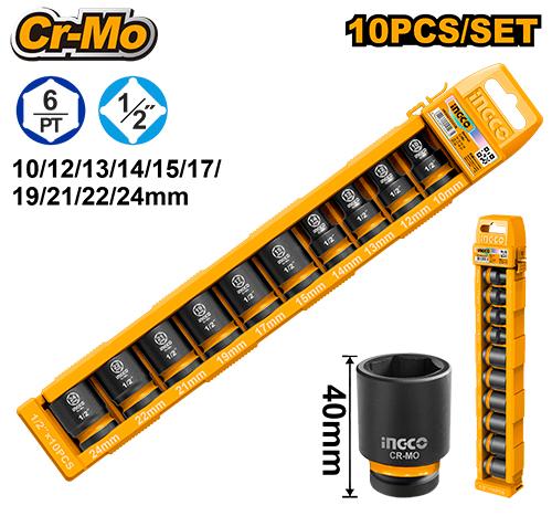 Ingco 10 Pcs 1/2"DR. Impact Socket Set HKISSD12106