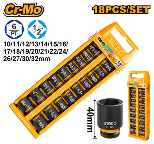 Ingco 18 Pcs 1/2"DR. Impact Socket Set HKISSD12186