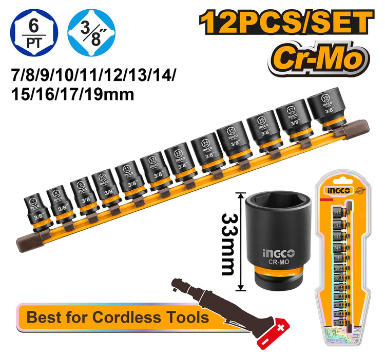Ingco 12Pcs 3/8"DR. Impact Socket Set HKISSD38126