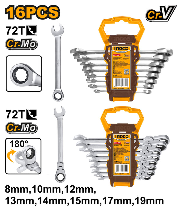 Ingco 16 Pcs Ratchet Spanner Set HKSPAR2016