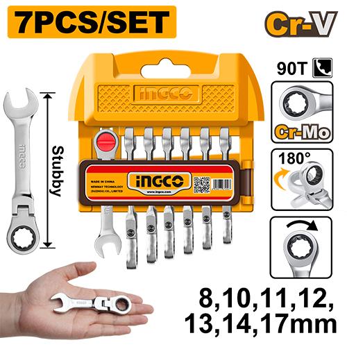 Ingco 7 Pcs Short Flexible Ratchet Spanner Set HKSPAR2075