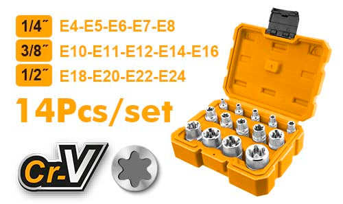 Ingco 14pcs E-Type Socket Set HKTETS0114