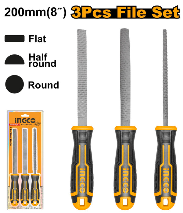 Ingco 3 Pcs.(8" /200mm) Wood File Set HKTFW0308