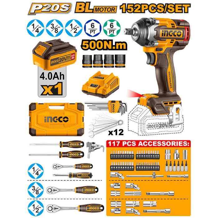 Ingco 152pcs. Cordless Impact Wrench Tool Set THKTHP31521