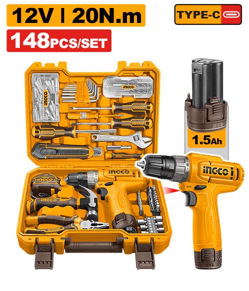 Ingco 12V 148pcs. Cordless Drill Tools Set HKTHP41482