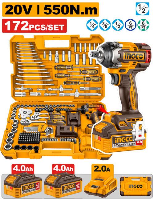 Ingco 20V 172pcs. Cordless Impact Wrench Tool Set HKTHP41723