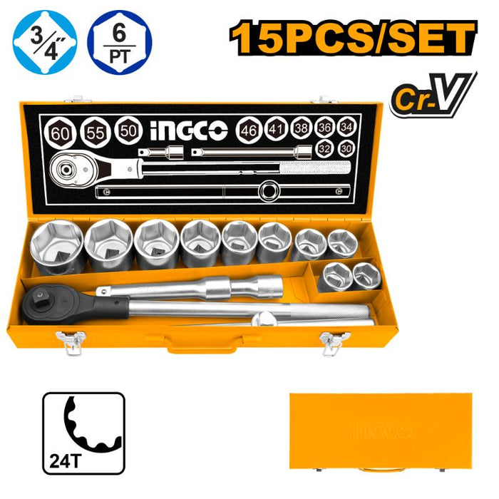 Ingco 15pcs 3/4" Dr. Socket Set HKTS034151