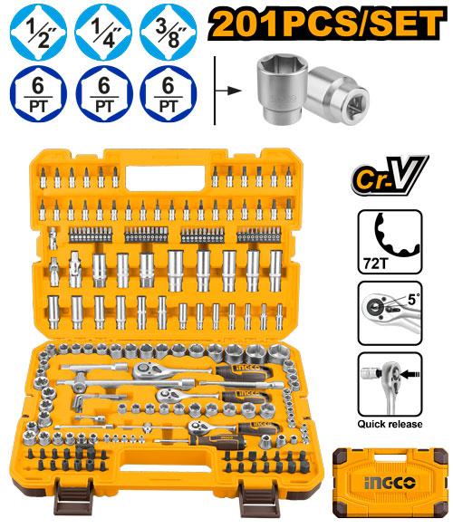 Ingco 201 Pcs 1/4", 3/8" & 12" Socket Set HKTS082016