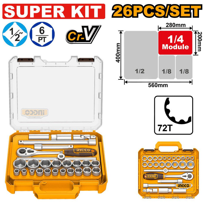 Ingco 26 Pcs 1/2"DR. Socket Set HKTS12266