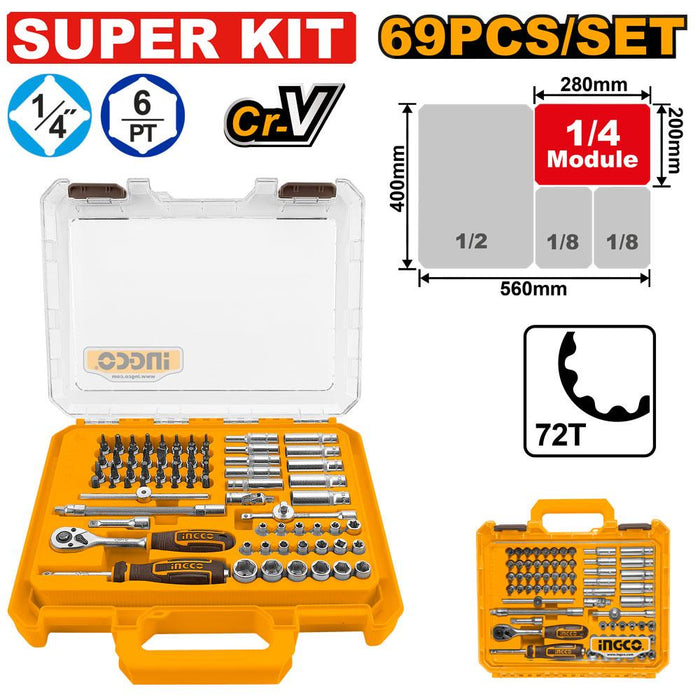Ingco 69 Pcs 1/4"DR. Socket Set HKTS14696