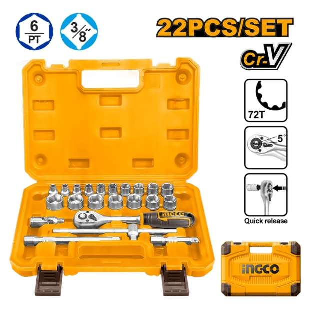 Ingco 22 Pcs. 3/8" Socket Set HKTS38221
