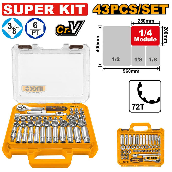 Ingco 43 Pcs 3/8"DR. Socket Set HKTS38436