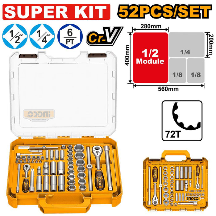 Ingco 52 Pcs 1/4"& 1/2"DR. Socket Set HKTS42526