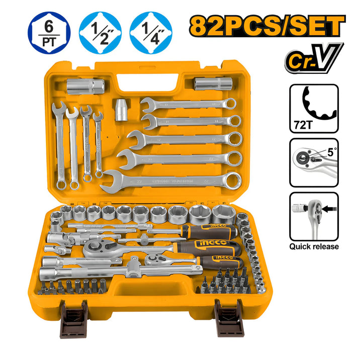 Ingco 82 pcs Set 1/4" & 1/2" Socket Set HKTS42802