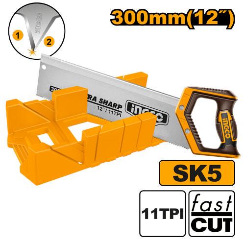 Ingco 300mm Plastic Mitre Box with Back Saw Set HMBSB30062