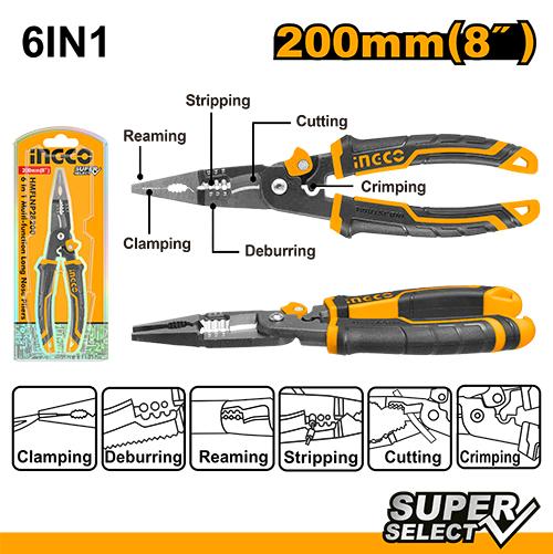 Ingco 6 in 1 Multi-Function Long Nose Pliers HMFLNP28200