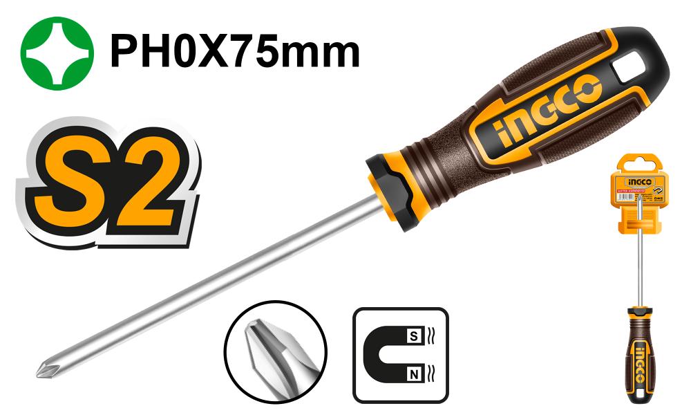 Ingco PH0 x 75mm Phillips Screwdriver HSDPH0075