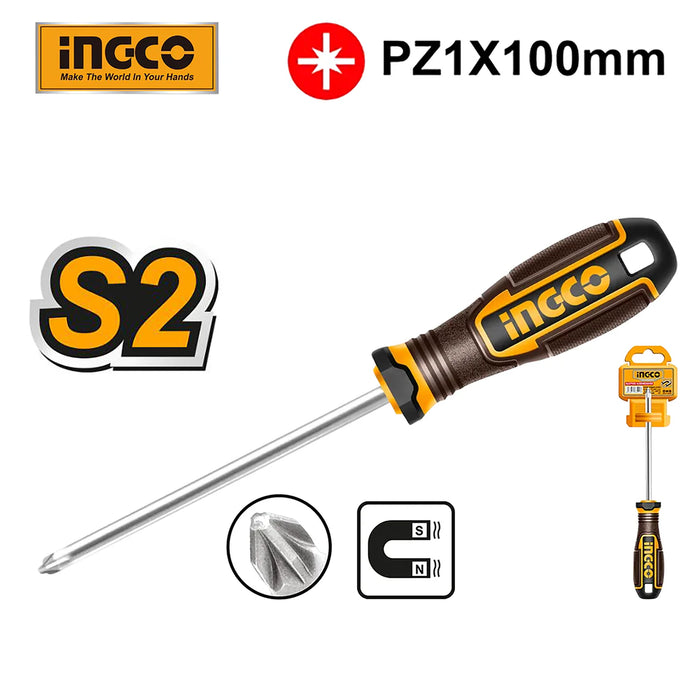 Ingco PZ1 X 100mm Pozidriv Philips Screwdriver (Round Shank)  HSDPZ1100