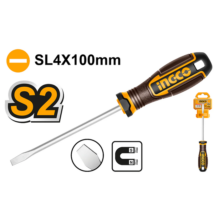 Ingco SL4 x 100mm Slotted Screwdriver (magnetic) HSDSL4100