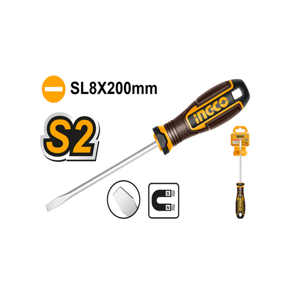 Ingco SL8 x 200mm Slotted Screwdriver HSDSL8200