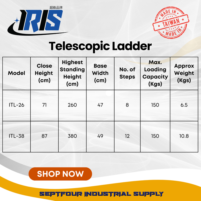 IRIS Aluminum Telescopic Ladder - Made in Taiwan