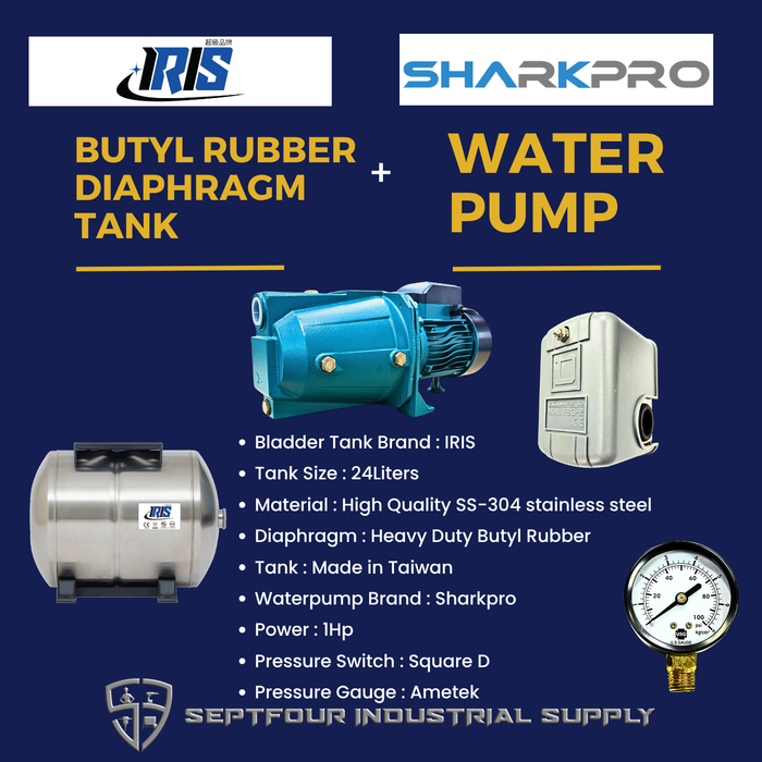 Sharkpro 1HP Jet Pump with Horizontal Bladder Tank/Butyl Rubber Diaphragm Tank (set)