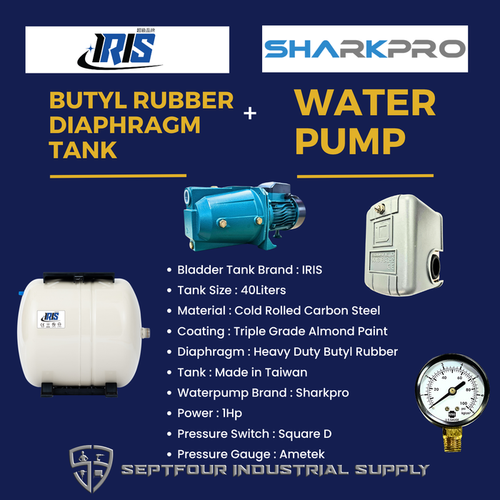 Sharkpro 1HP Jet Pump with Horizontal Bladder Tank/Butyl Rubber Diaphragm Tank (set)