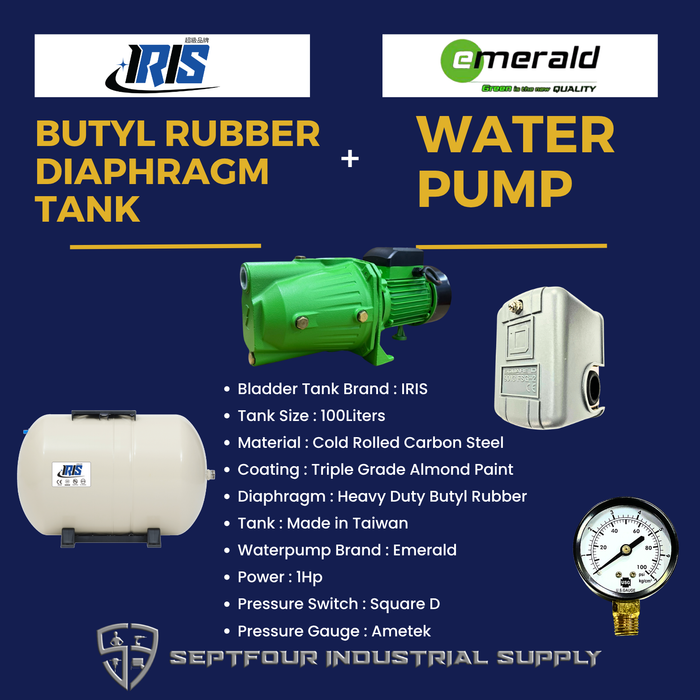 Emerald 1HP Jet Pump with Horizontal Bladder Tank/Butyl Rubber Diaphragm Tank (set)