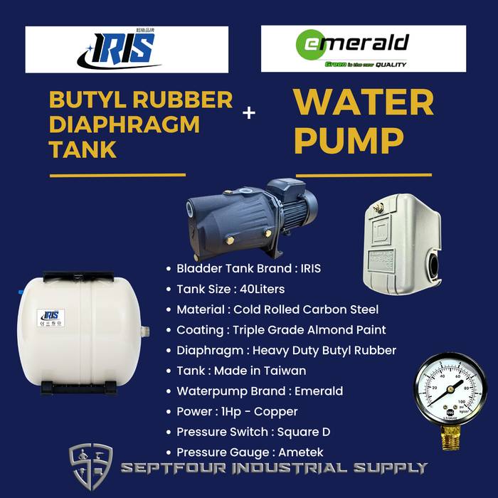 Emerald 1HP Jet Pump with Horizontal Bladder Tank/Butyl Rubber Diaphragm Tank (set)